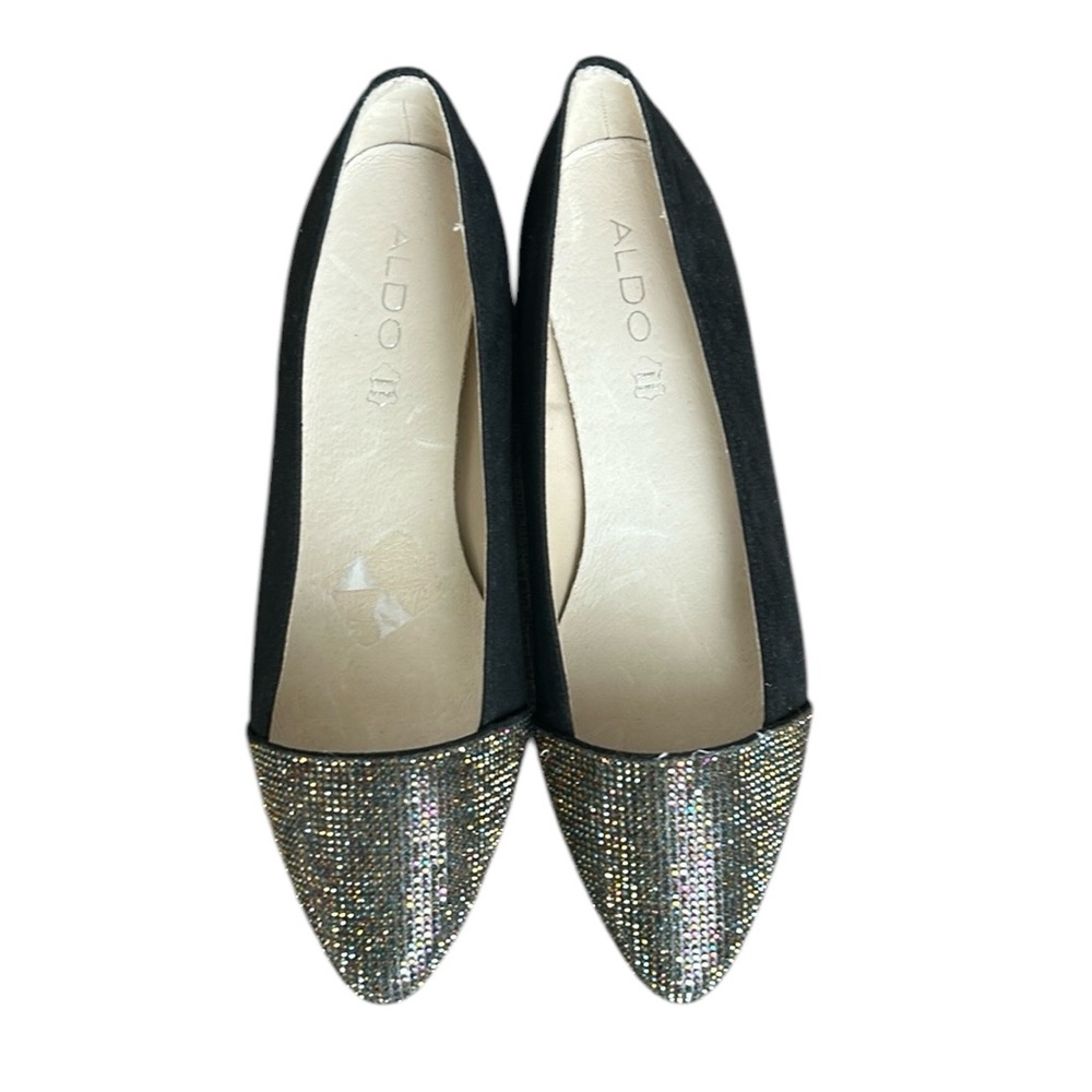 Aldo Rhinestone Flats Silver/Rainbow/Black Ballet Pointed‎ Toe Party Edgy 8